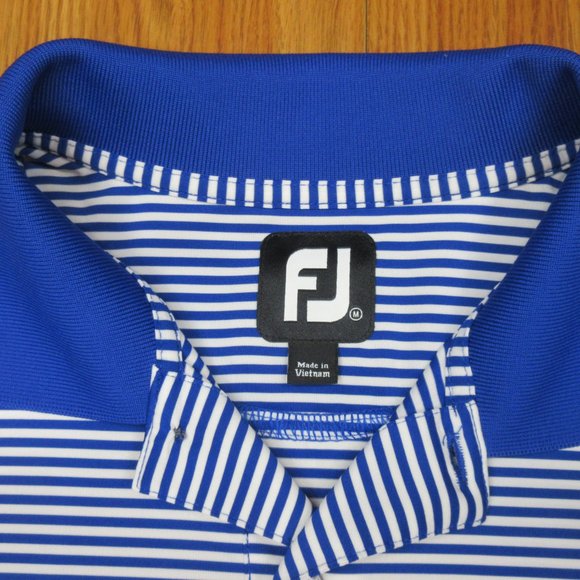 FOOTJOY POLY/SPANDEX POLO SHIRT NAVY BLUE & WHITE STRIPE Sz MEDIUM, M - Picture 3 of 4